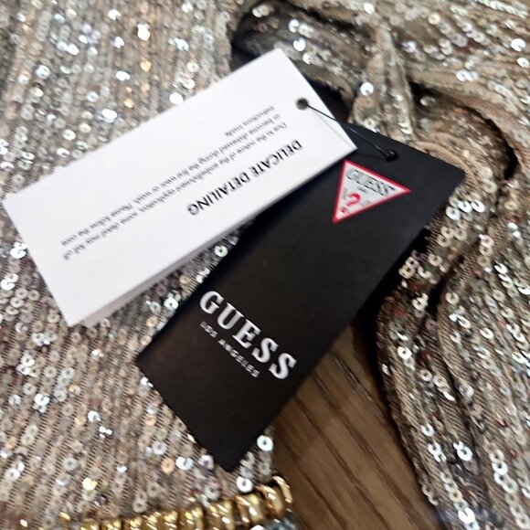 NWT Guess Sequined Cocktail Party Dress Silver/Gold Women's XS Lined, V-Neck! - Picture 2 of 16
